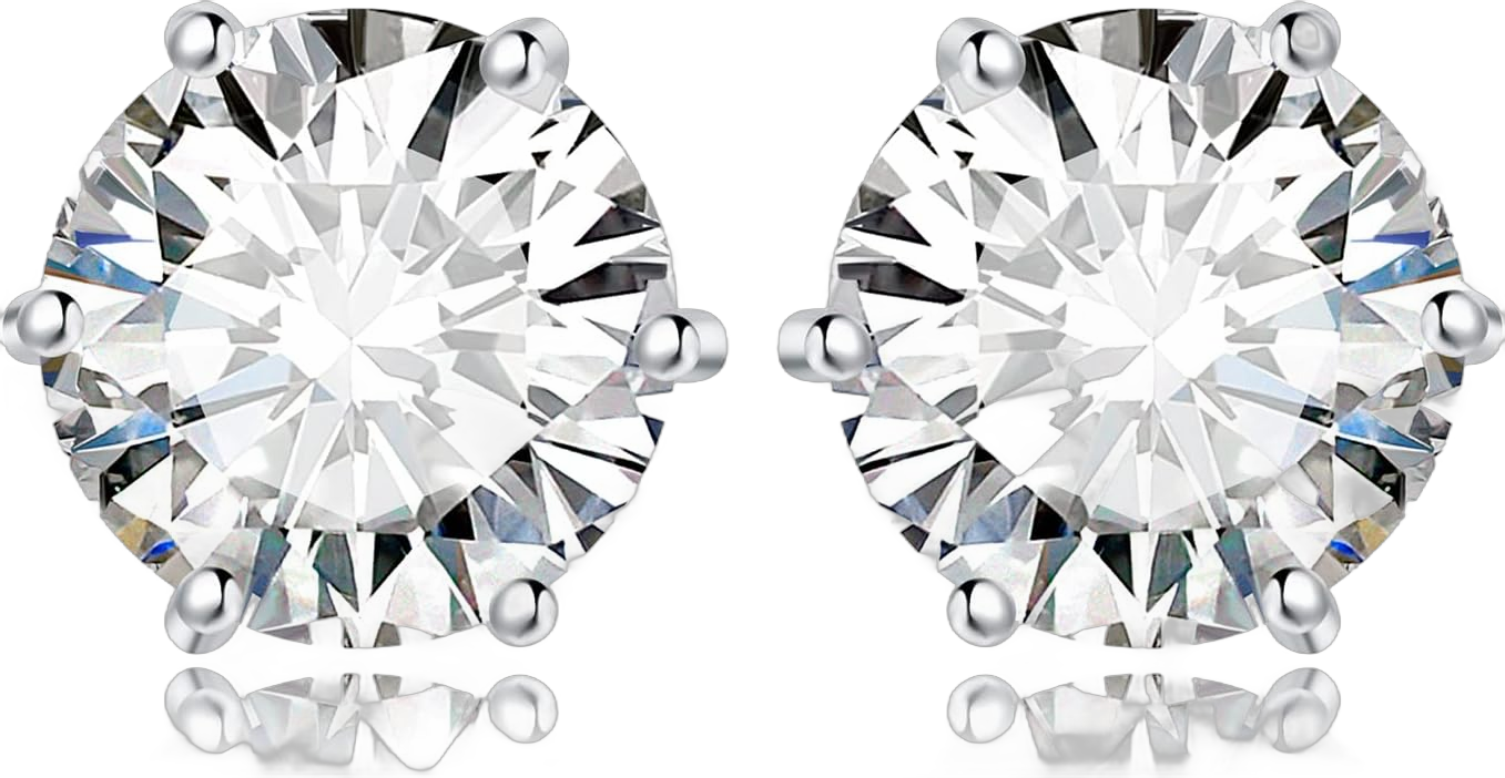 JewelryPalace Round Cut 2-6ct Cubic Zirconia Solitaire Stud Earrings for Women, 925 Sterling Silver 14k White Yellow Rose Gold Plated Earrings for Her, Classic Simulated Diamond Earrings Jewelry Sets G-6ct-CZ-White Gold