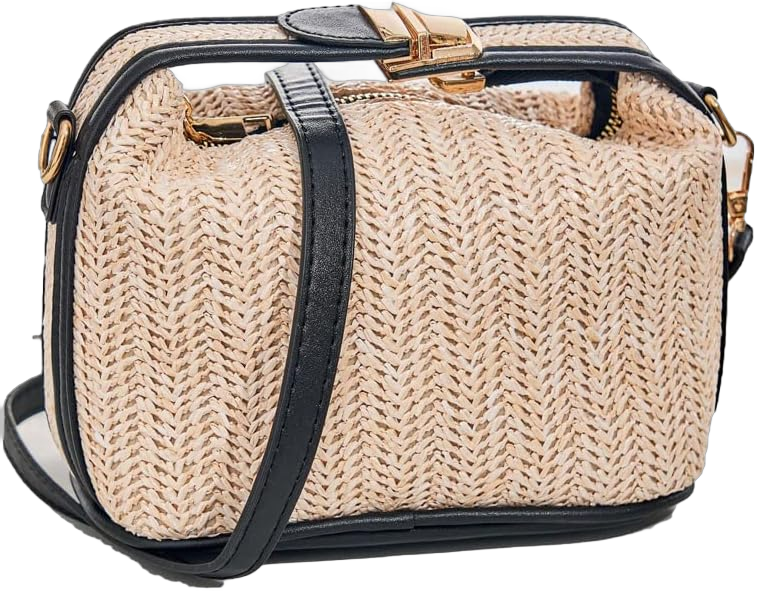 Straw Braided Shoulder Bag,Clutch Straw Bag, Crossbody Bag, Straw Handmade Bag,Woven Purse Summer for Women Black