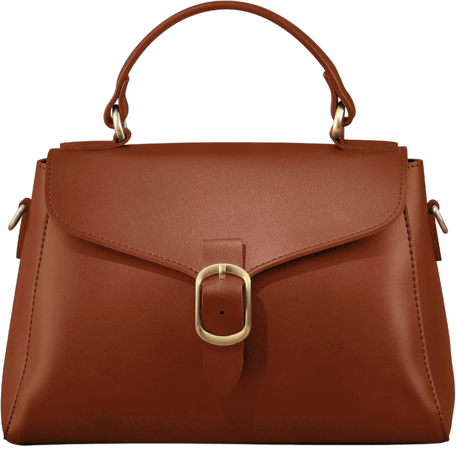 Vintage Vegan Leather Flap Top Handle Bag For Women Retro Satchel Casual Purse Simple Shoulder Classic Handbag Brown