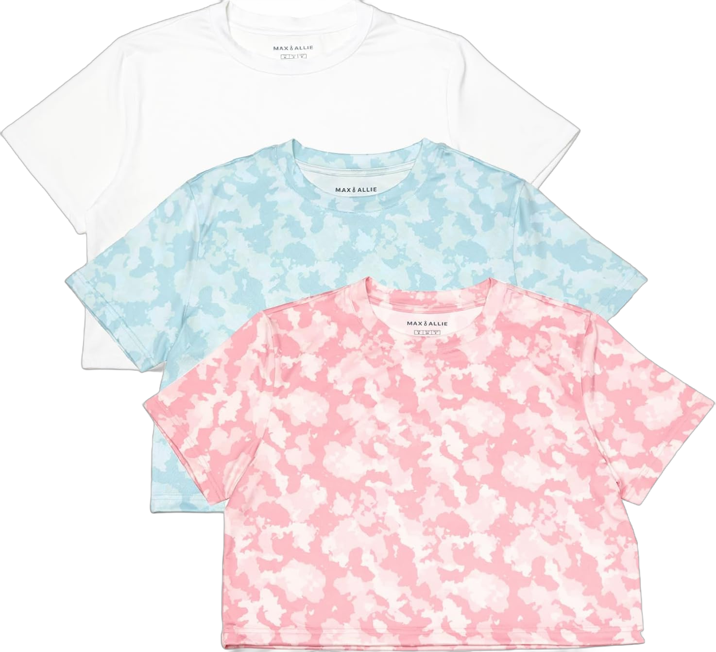 MAX ALLIE Women's Ultra Soft Cropped T Shirt Crew Neck Tees Casual Loose Fit Basic Lightweight X-Large White/Pink Camo/Green Camo
