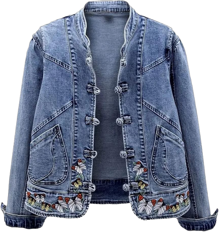 Spring Autumn Denim Jacket Women's Casual Short Coat Female Chinese Style Embroidered Stretch Jeans Jacket