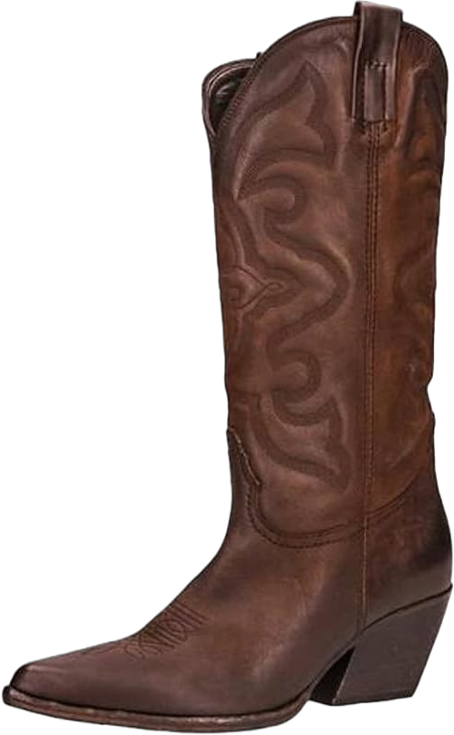 Steve Madden Womens West Embroidered Pointed Toe Cowboy, Western Boots 8.5 Brown Leather
