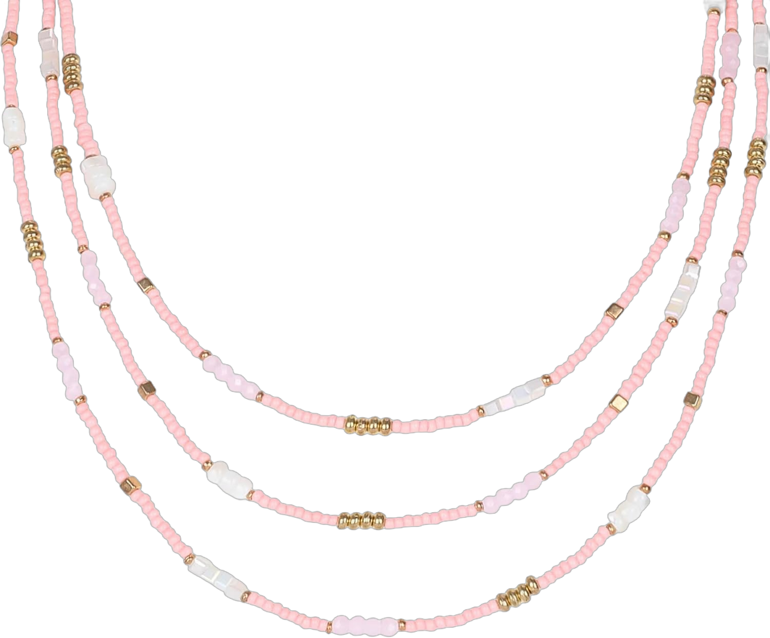 Bohemian Multilayered Pink Beaded Necklace for Women Layered Cute Glass Seed Beads Choker Necklace Strand Statement Necklace Adjustable Boho Party Summer Beach Jewelry Gift for Women