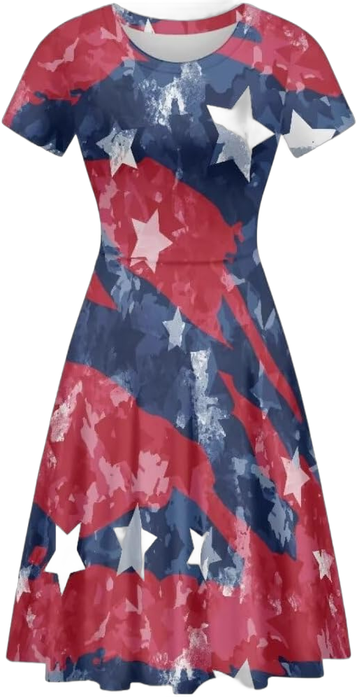Casual Midi Dress for Women Simple Pretty Soft Breathable Practical Short Sleeve Elegant Party Dress X-Large Stars Red Blue Tie Dye