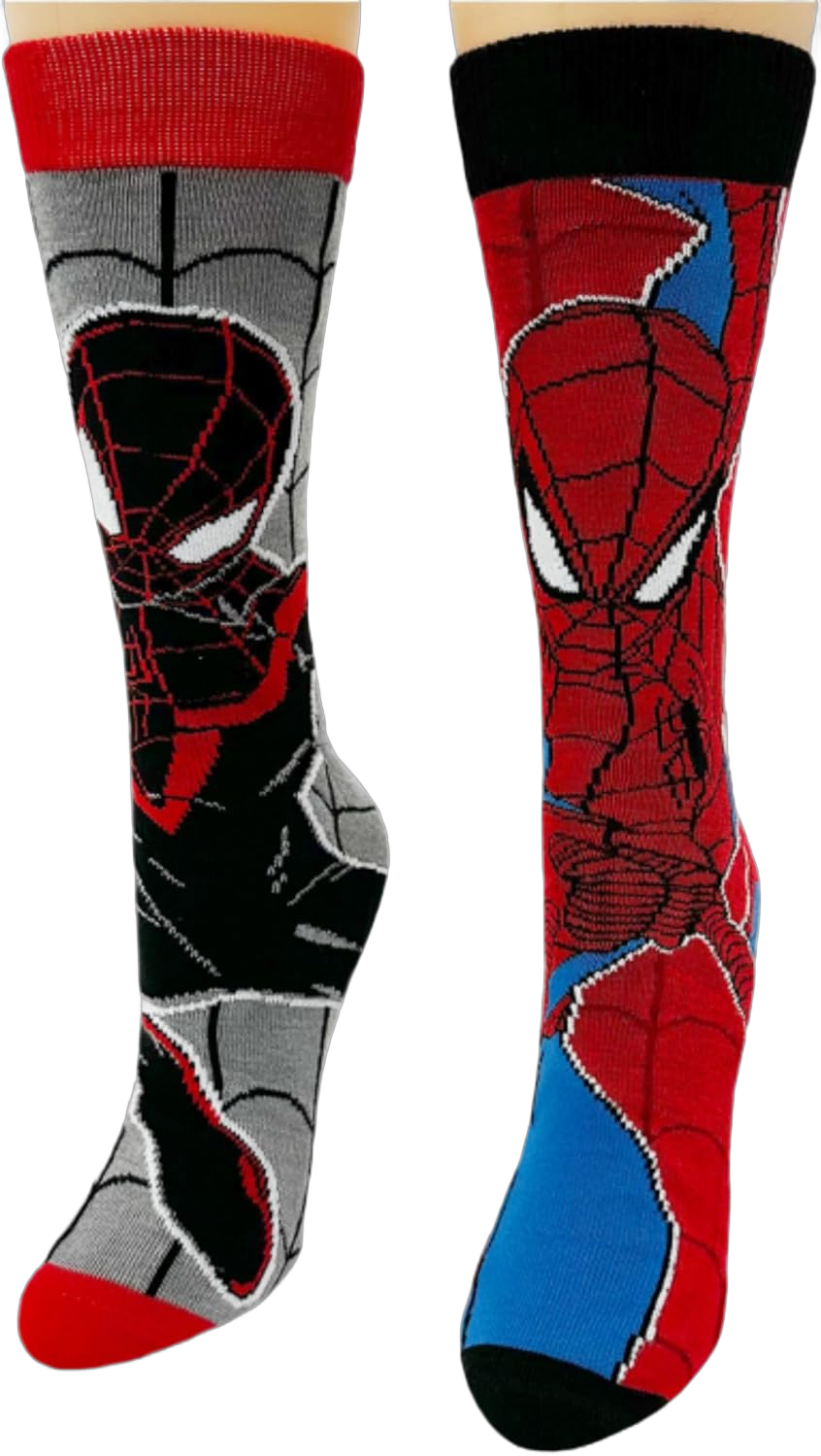 Miles Morales & Spider-Man 2 pack Men's Dress Crew Socks. 2 pair – Miles Morales Spider-Man & Peter Parker Spider-Man. Men’s Shoe Size 6-12 (TG11493)