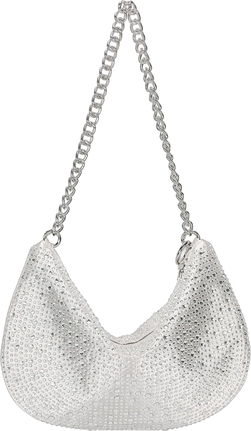 DEXMAY Rhinestone Purse Crystal Women Shoulder Bag Party Evening Clutch Handbag Silver