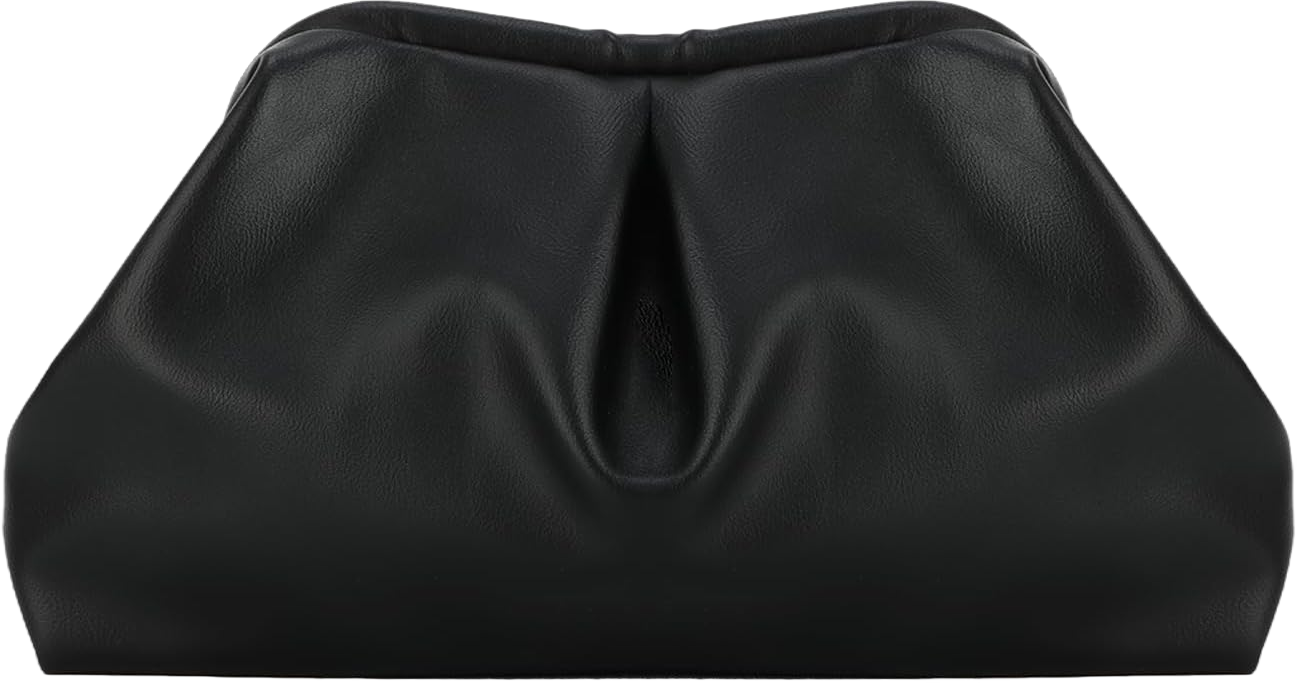 Fecialy Women's PU Leather Clutch Purse Ruched Handbags Formal Evening Bag Chic Soft Dumpling Crossbody Bag Party Wedding Black