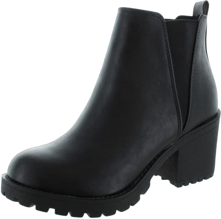 Soda Womens Casual Almond Toe Lug Sole Chunky Heel Ankle Booties 10 Black Pu