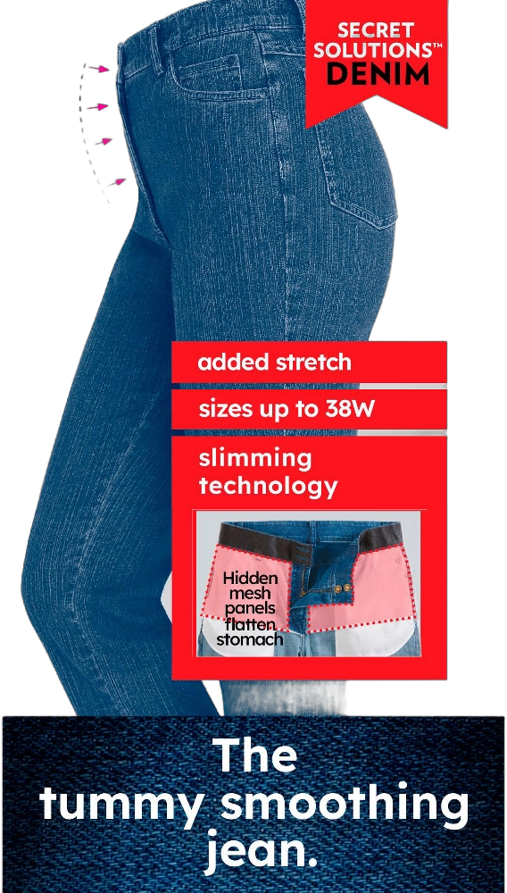 Woman Within Women's Plus Size Tall Secret Solutions; Tummy Smoothing Straight Leg Denim Jean - 26 T, Medium Stonewash