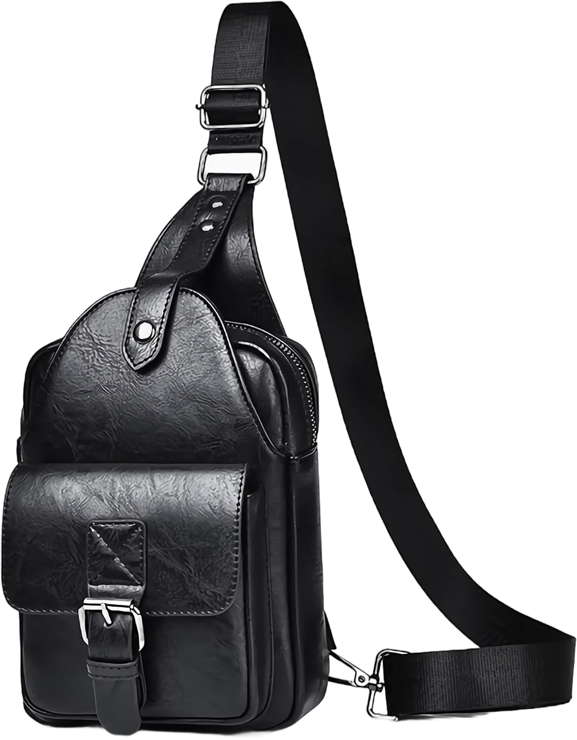 Saddhu Sling Bag for Women Men Leather Crossbody Backpack Cross Body Chest Bag Casual Small Daypack Purse for Hiking Travel Black