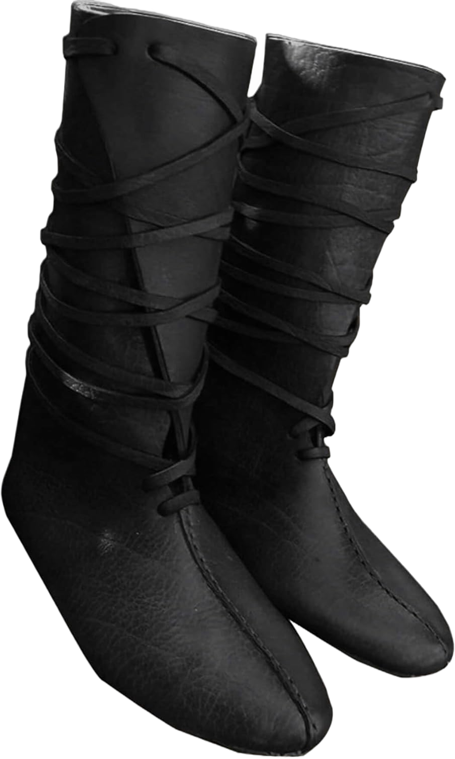 Mens Renaissance Medieval Cosplay Halloween Boots Faux Leather Mid Calf Lace Up Vintage Stage Pirate Viking Tied Shoes 11 Black