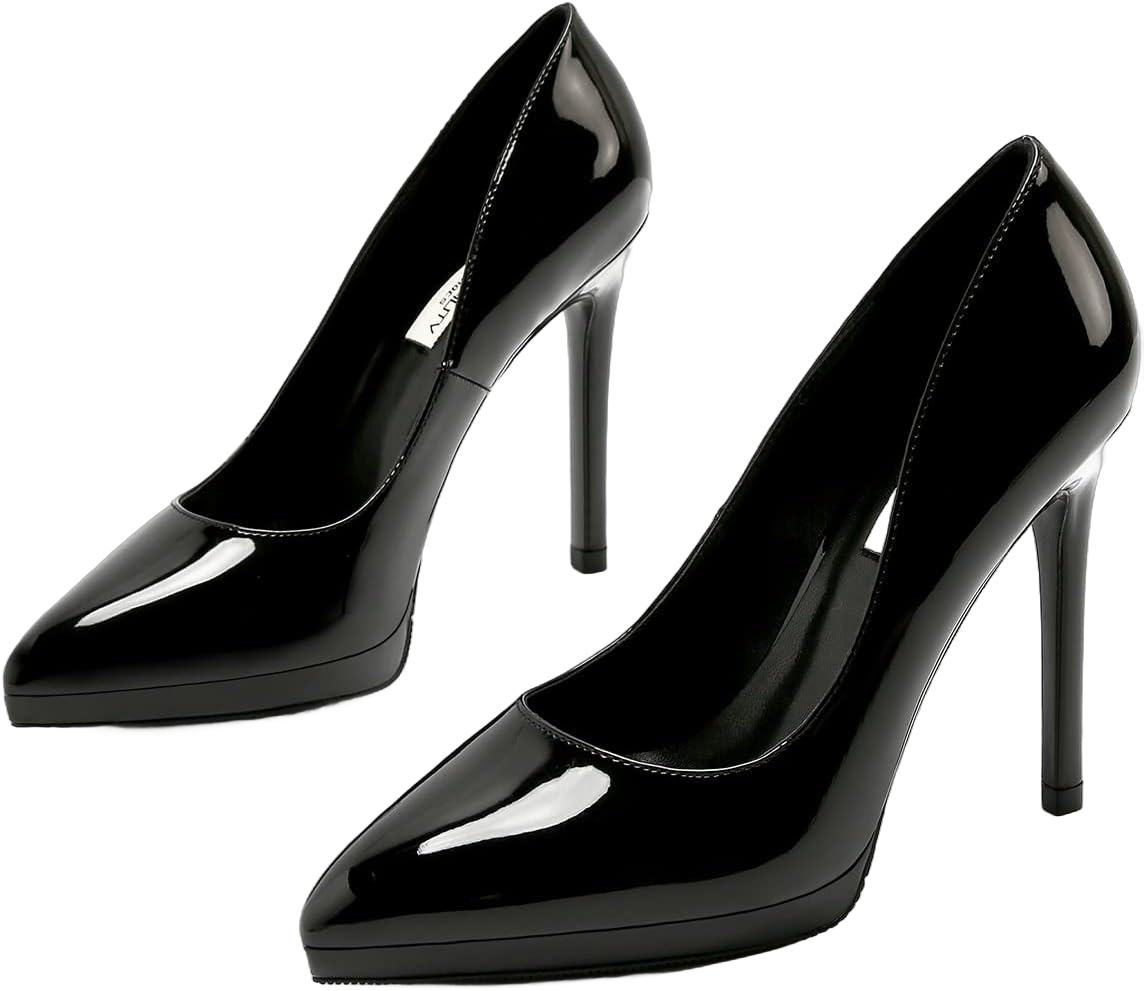 LUXINYU Women Pointed Toe Super High Heels Fashion Patent Leather Dress Shoes Platform Stiletto Ladies Pumps Classic Office Heels 8 Black