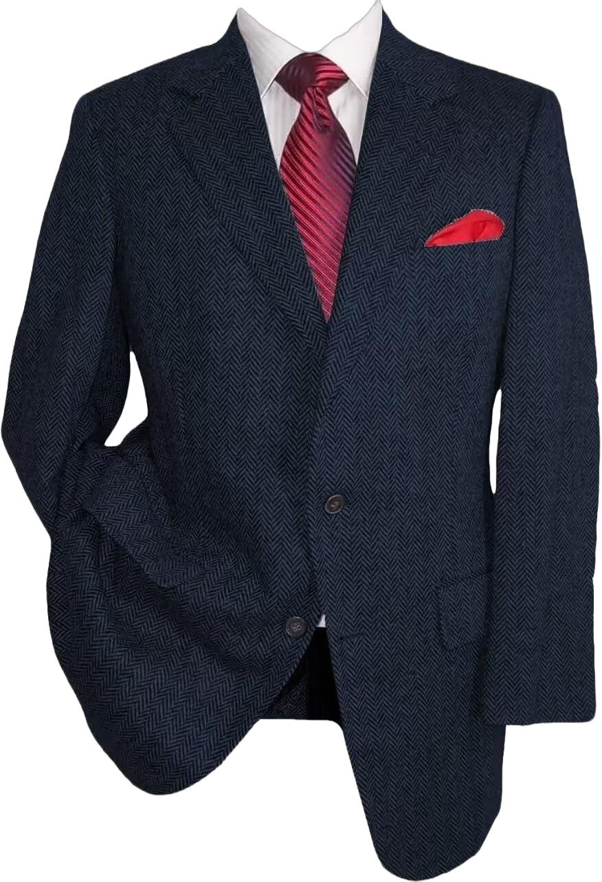 HUUTOE Tweed Blazer Men Vintage Casual Herringbone Tweed Suit Jackets Two Button Notch Lapel Wool Blend Sports Coat XX-Large Navy
