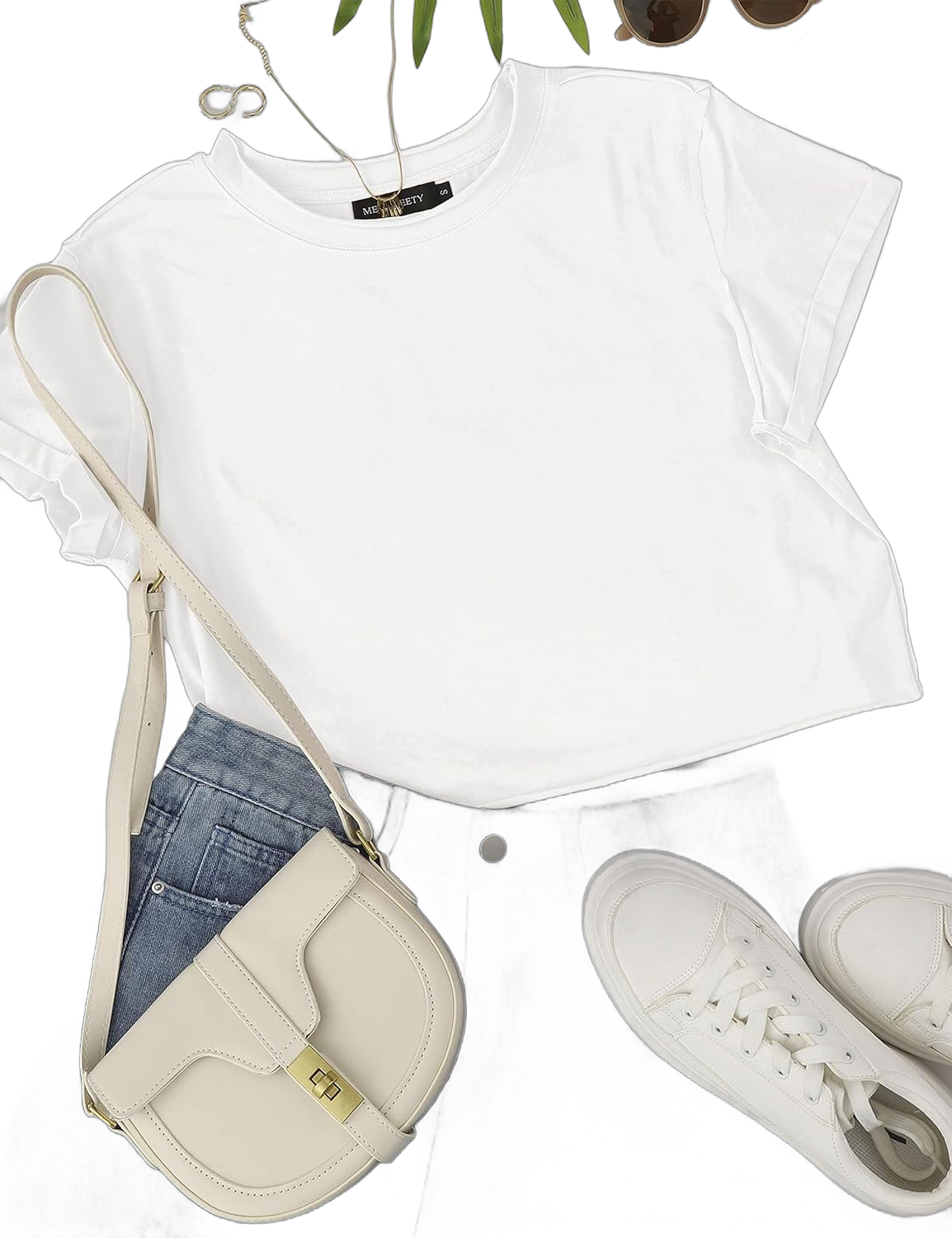 MEROKEETY Womens 2025 Summer Short Sleeve Crewneck Crop Tops Casual Solid T-Shirts White X-Small