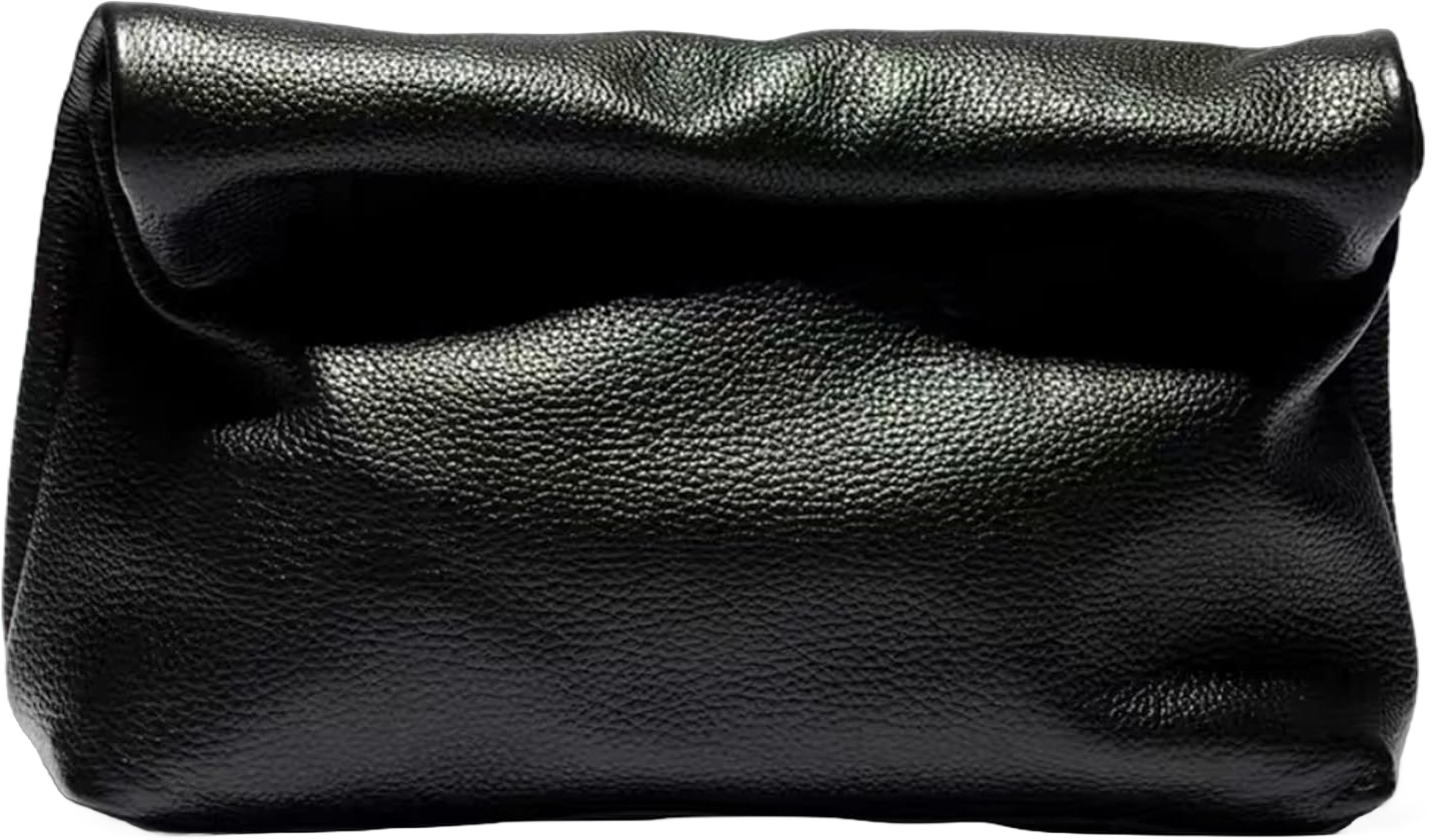 PUB9 Real Leather Clutch Bag For Women With Qualitied Full Grain Leather Handbag Curling Messenger Bags Silver Color Trendy Design Big Capacity Purse(One Size, Black)