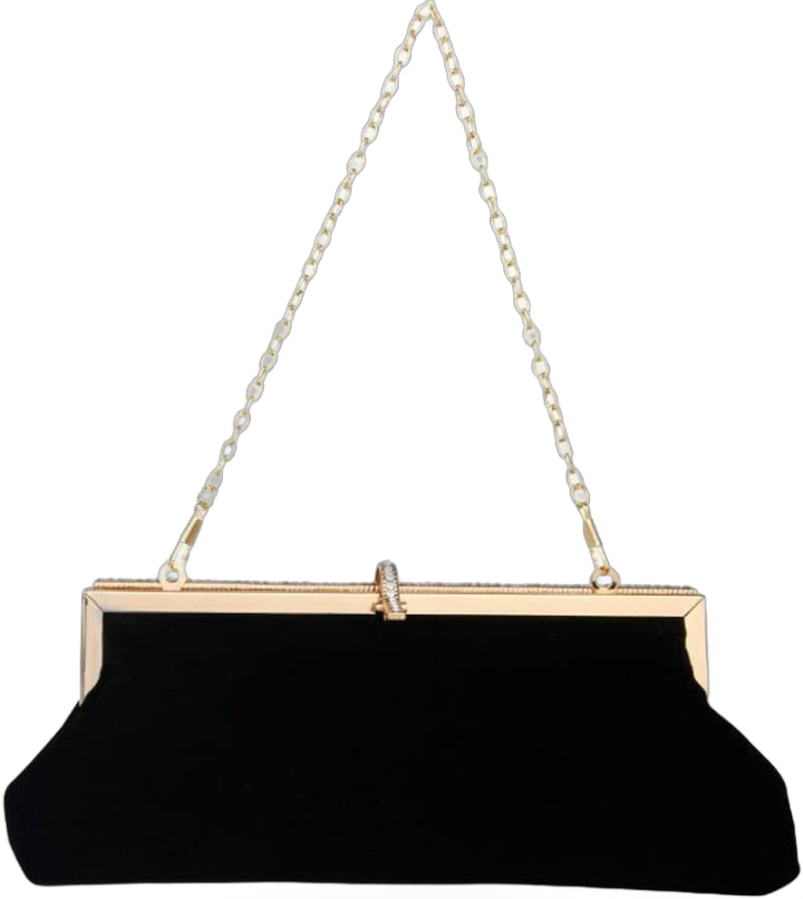 LOGOFUN Velvet Bag Rhinestone Elegant Handbag Women Wedding Party Evening Clutch Bag (Black)