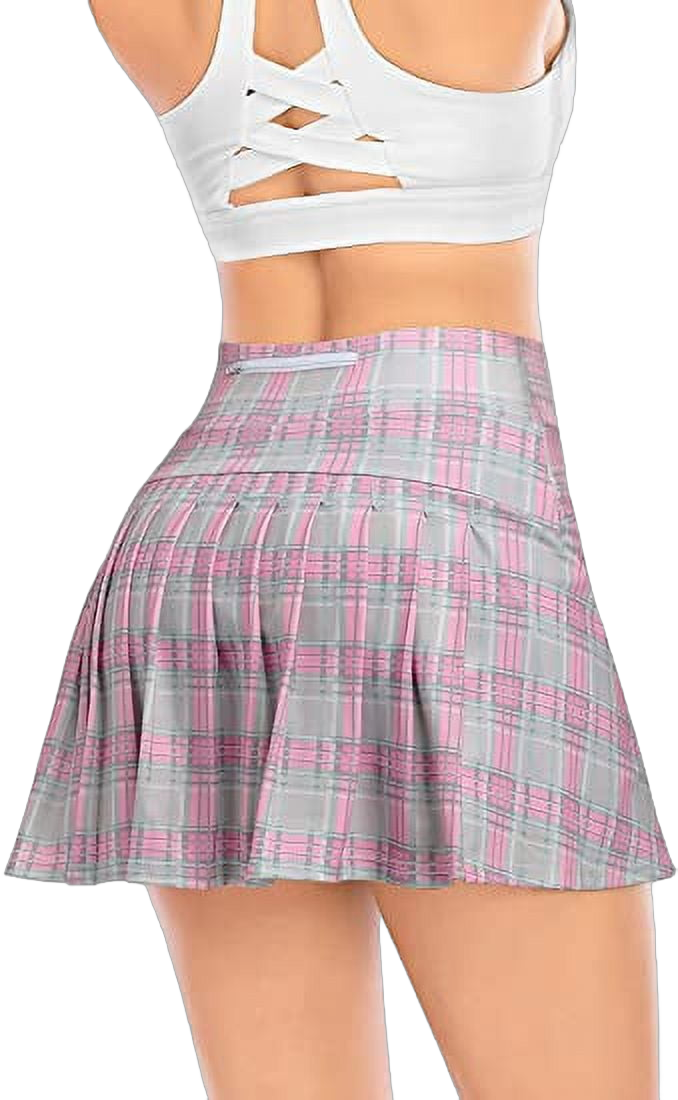 Werena Pleated Tennis Skirts for Women with Pockets Shorts Athletic Golf Skorts Activewear Running Workout Sports Skirt (Plaid Pink,XX-Large)