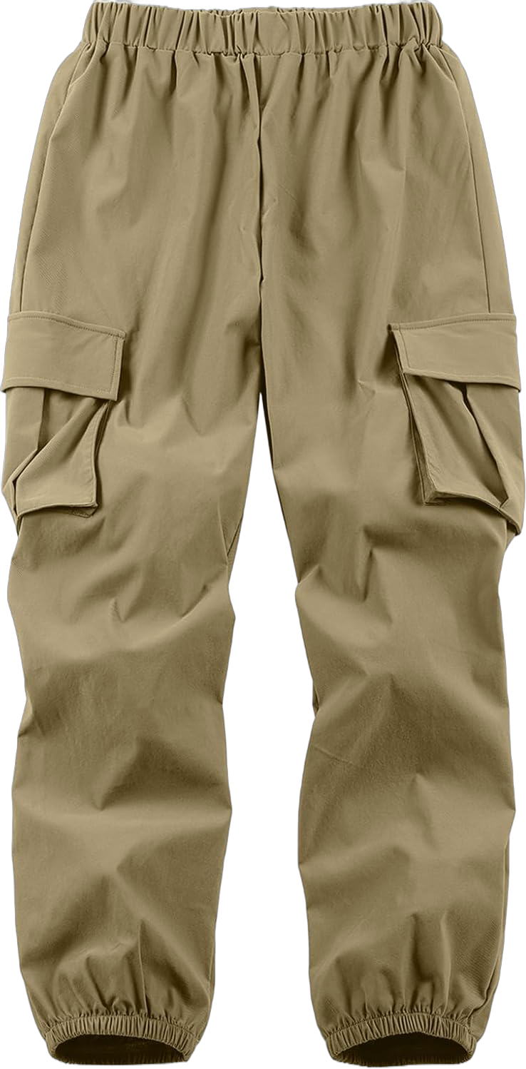 Unisex Kid Boys Fall Cargo Pants Elastic Waist with Pockets Lounge Joggers Trousers for Girl Khaki 13-14 Years