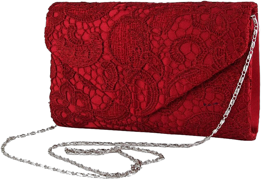 TOPCHANCES Womens Evening Clutch Ladies Floral Lace Envelope Handbags Wedding Bridal Purse Bag (Red Wine)