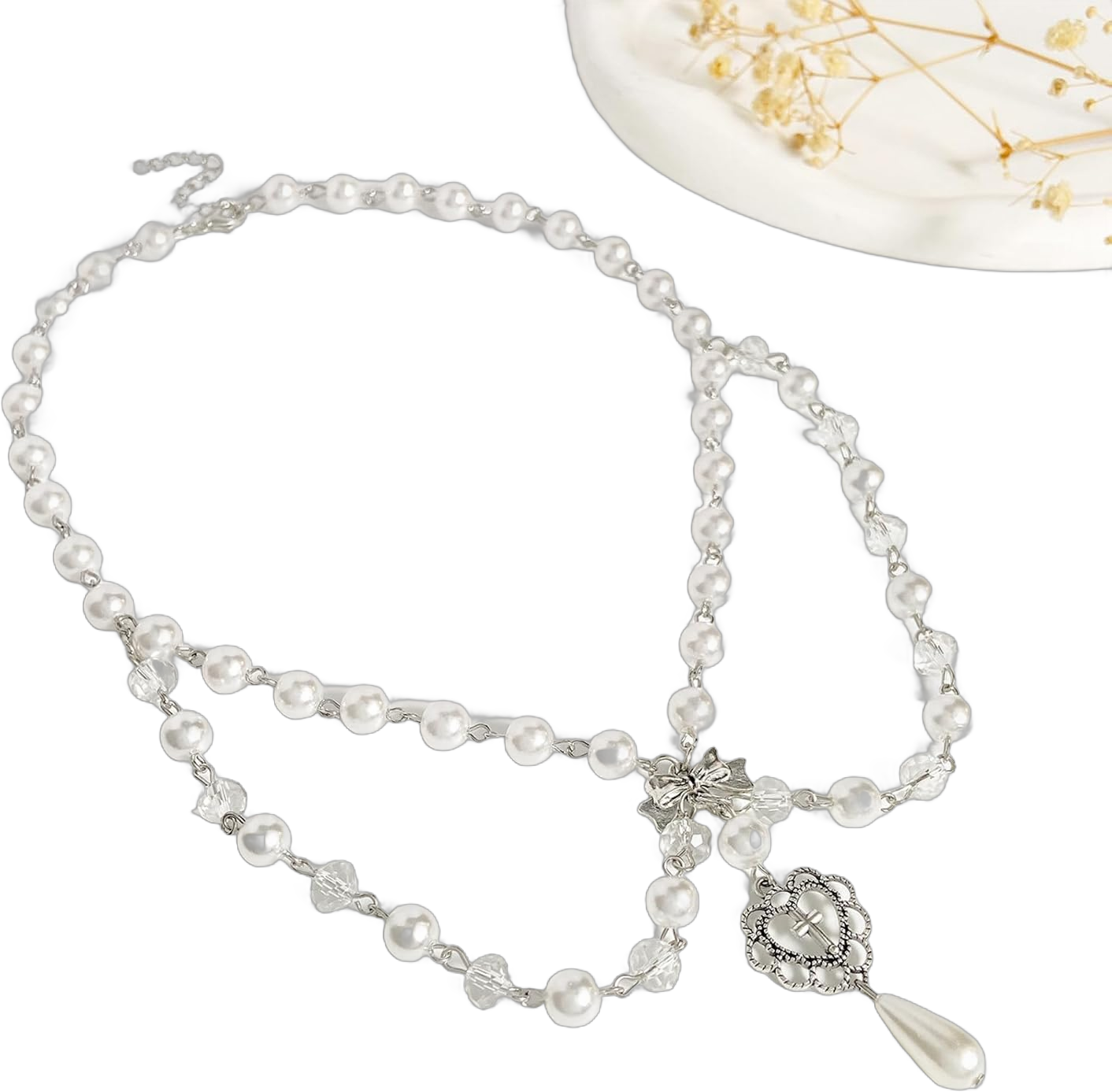 Gothic Cross Stacked Necklace for Women Layered Pearl Cross Necklace Gothic Jewelry for Halloween Party Gothic Necklace C