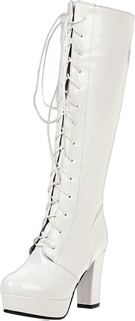 Agodor Women's Goth Knee High Platform Boots Lace up Gothic Chunky High Heel Combat Boots 8.5 White