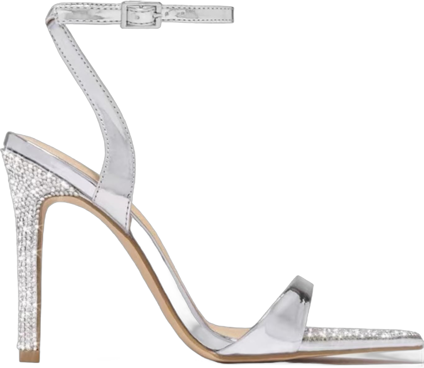 Women Summertime High Heel Pointed Open Toe Stiletto heel Casual Shallow mouth Strappy Dress Sandals Rhinestone Openwork Evening Shoes 8.5 US Silver