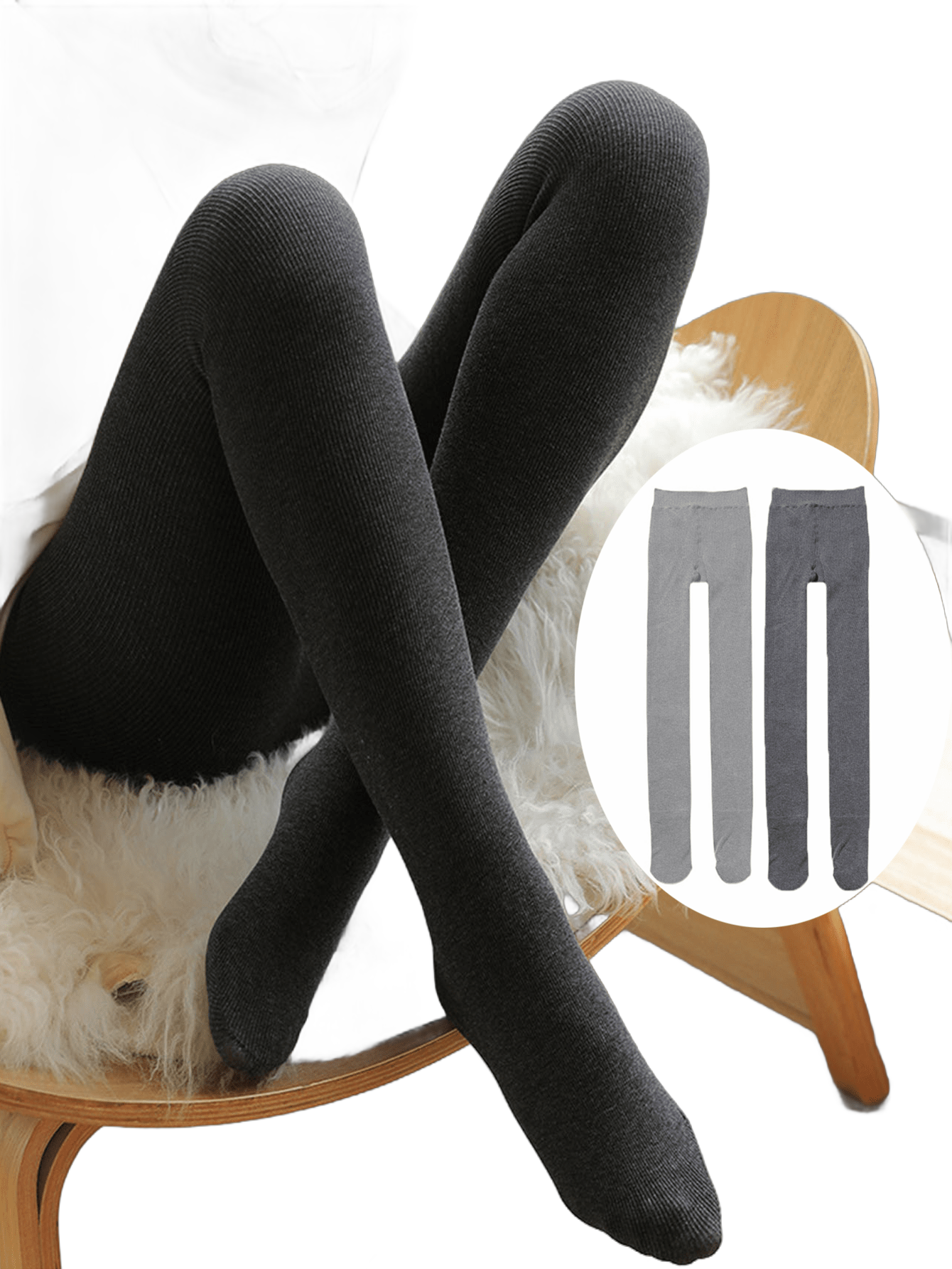 2pcs/Pack Women's Thermal Fleece Lined Ribbed Leggings, Black & Grey, Suitable For Autumn/Winter