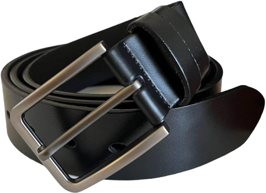 Men’s 100% Leather Classic Every Day Dress Belt for Jeans, Khakis, packed in a gift box. Black