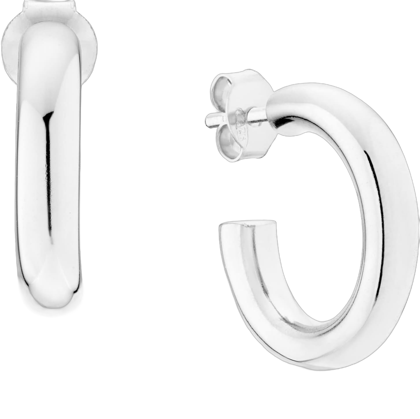 Miabella 925 Sterling Silver or 18K Gold Plated 3mm High Polished Lightweight Chunky Hoop Earrings for Women/Made in Italy Sterling silver