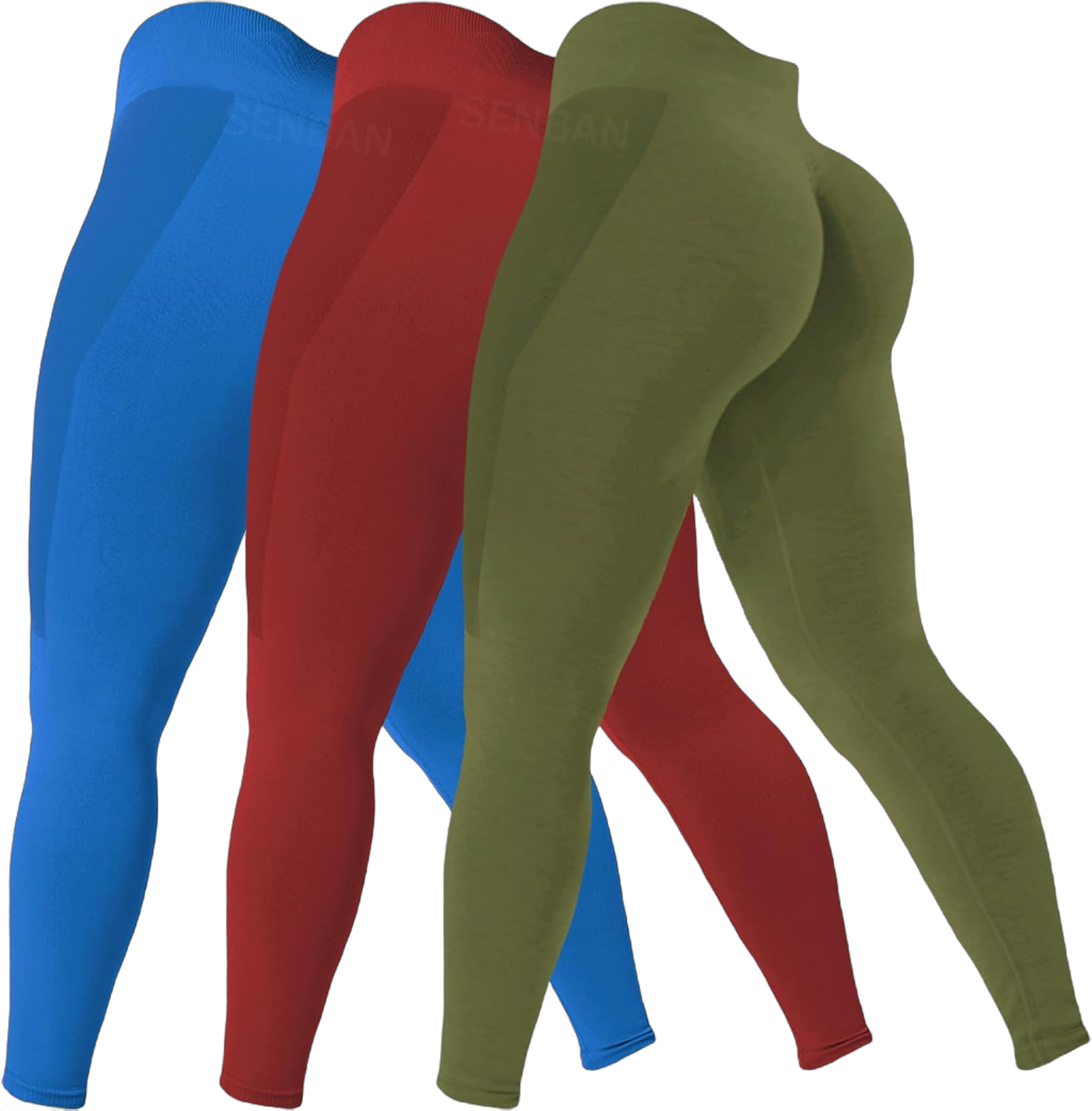 SENBAN 3 Piece Seamless Scrunch Leggings for Women High Waist Workout Athletic Yoga Pants Butt Lifting Booty Tights X-Large Claret Olive Blue