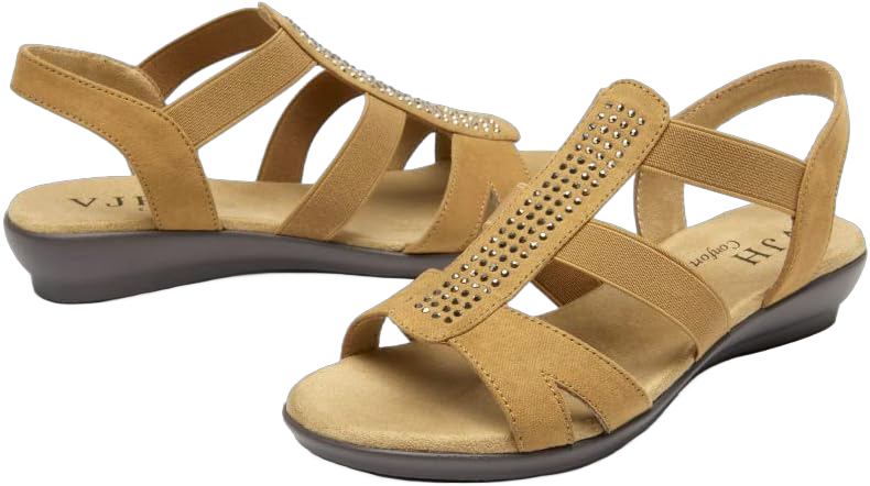 VJH confort Women's Flat Sandals with Rhinestone Open Toe Elastic Slip On Slingback Comfort Casual Walking Sandals 9 Tan