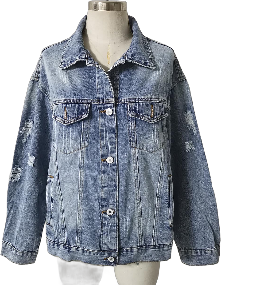 Boyfriend Denim Jacket for Women Oversized Jean Coat Casual Loose Long Sleeve Jean Jackets Distressed Outerwear Medium Blue#03
