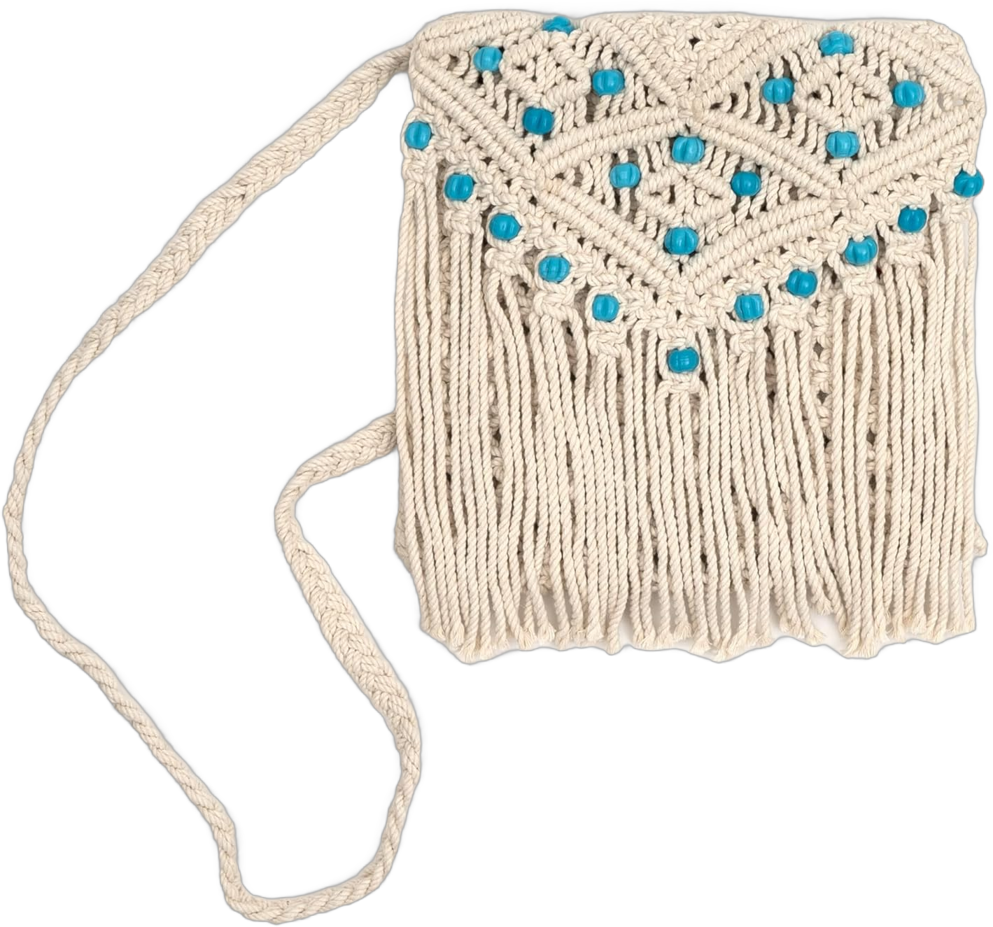 Macrame Bag for Women & Girls, Crossbody Crochet Purse for Women with Beads, White Fishnet Bohemian Style Braided Macrame Handbag for Fashion & Everyday Use, Beige