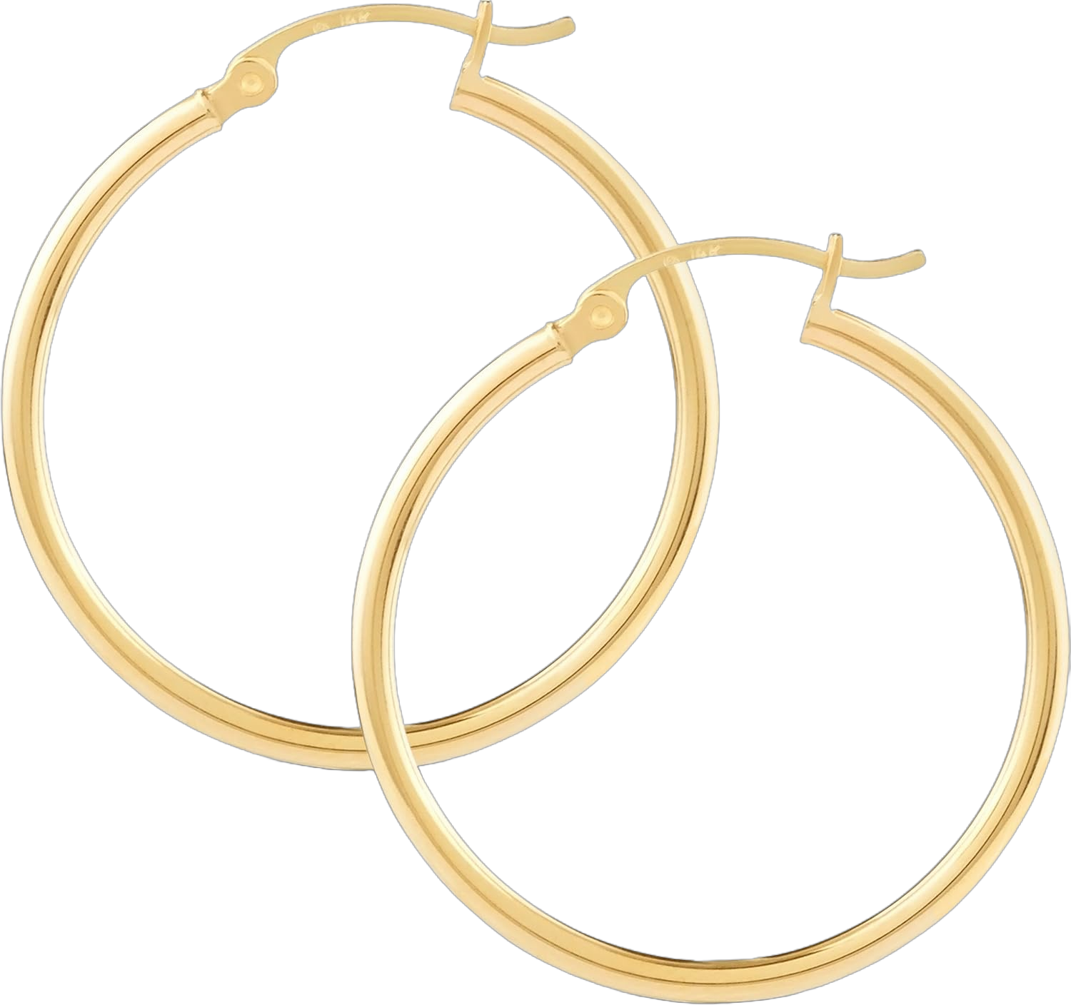 14k Yellow Gold Classic Shiny Polished Round Hoop Earrings for Women, 2mm-3mm Tube x 10mm-65mm Diameters