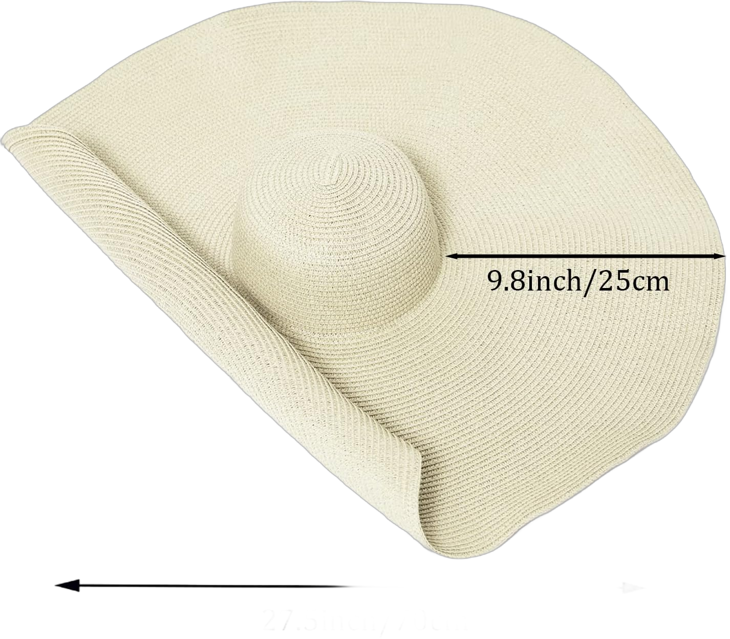 Oversized Beach Straw Hat for Women, Fashion Large Wide Brim Visor Hats Handmade Roll Up Floppy Sun Hat for Summer Beach Cap 5-7 1/4 Beige