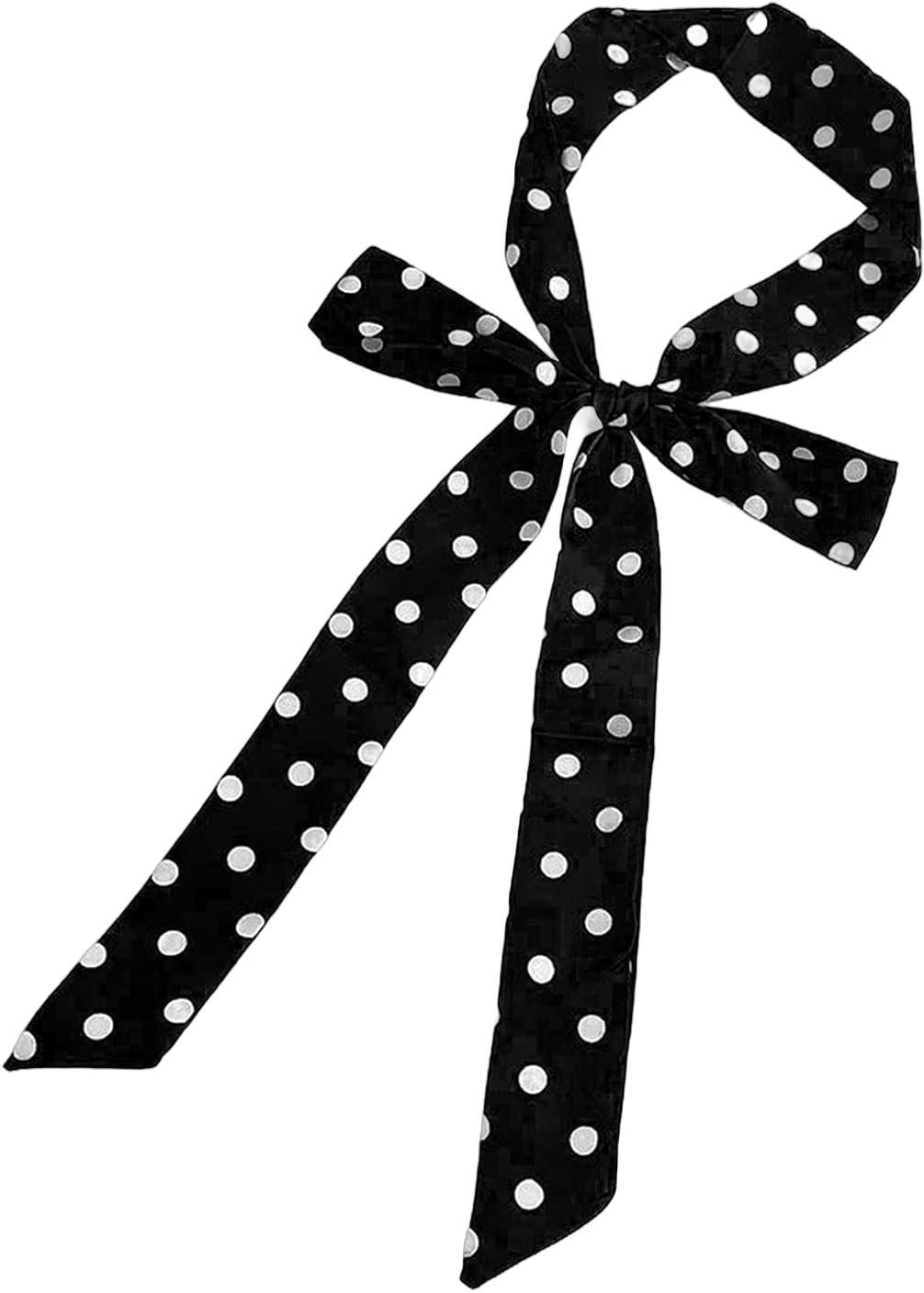 Skinny Scarf for Women Lightweight, Thin Long Silk Neckscarf for Hair Scarf Headband or Ribbon Scarf Belt & Handbag NWJ-8 White and Black Polka Dot