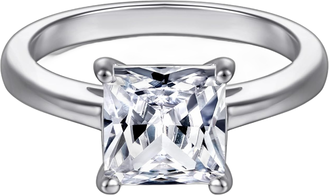 LOVECORE 2CT 925 Sterling Silver Princess Cut Cubic Zirconia Classic Faux Diamond Dainty Simple CZ Wedding Promise Rings Stunning Engagement Rings for Women for Couples for Her Size 5-9
