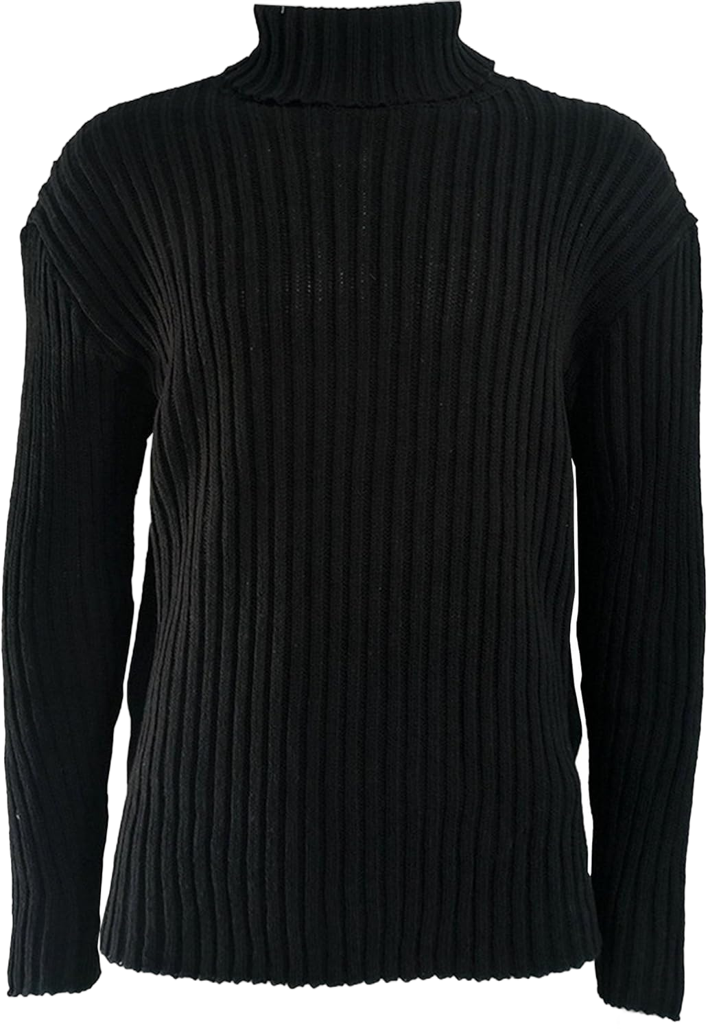 Men's High Neck Sweater Male Slim Fit Turtleneck Ribbed Sweater Man Casual Knitted Long Sleeve Pullover Medium Black