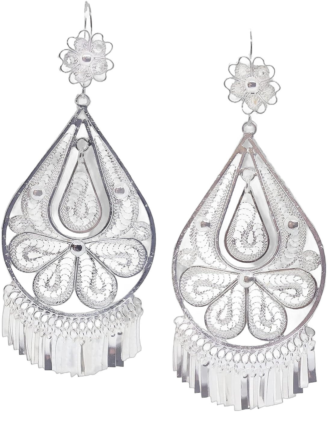 Mexican Earrings for Women, Traditional Oaxaca Drop Filigree Silver Jewelry
