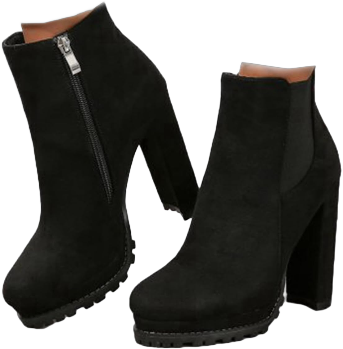 Women's High Heel Ankle Boots Side Strap Zipper Round Toe Chunky Block Heel Fashion Short Ankle Boots 10 Black