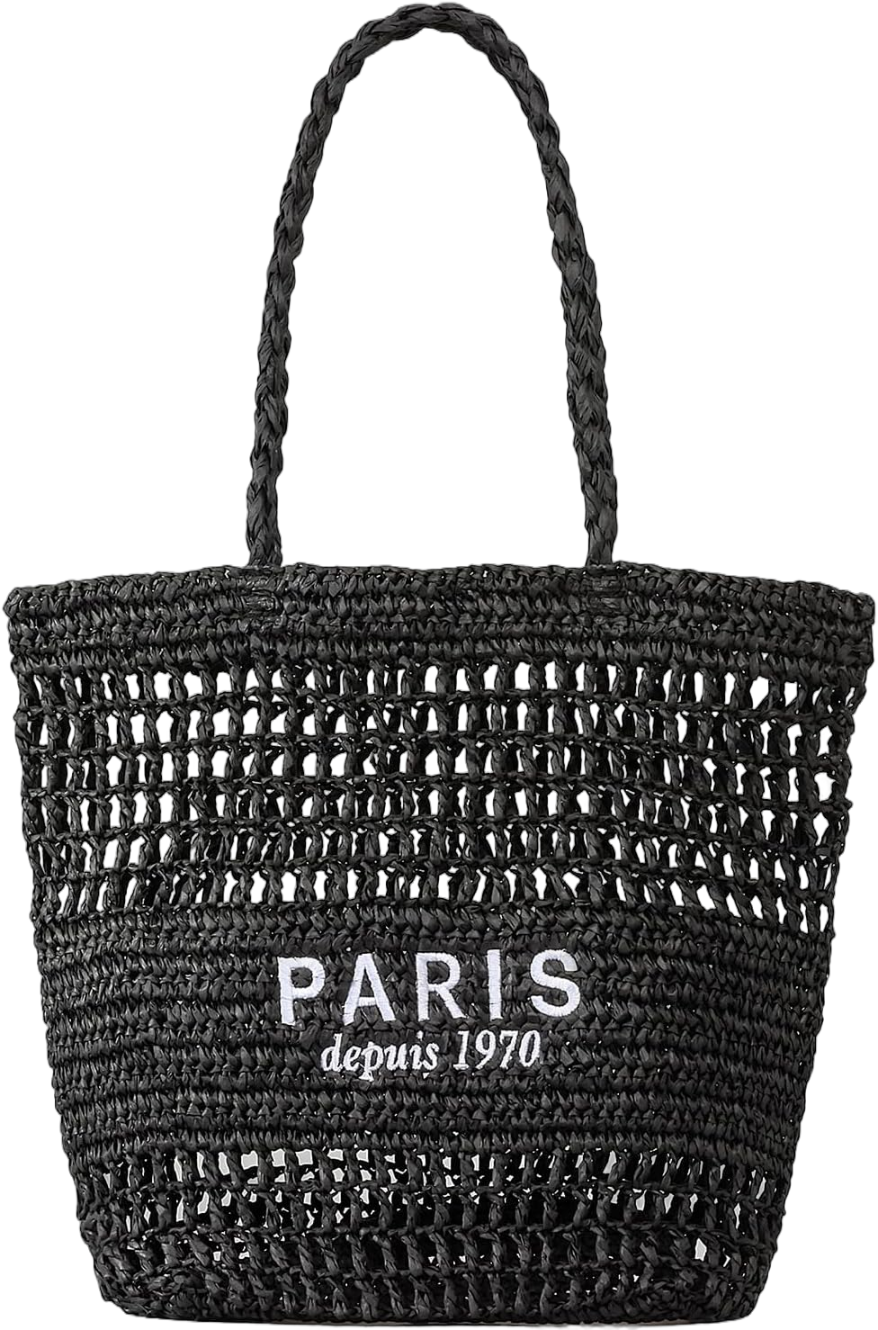 Straw Bag for Women Summer Trendy Foldable Mesh Crochet Tote Bag Straw Beach Purses and Handbags for Vacation Black