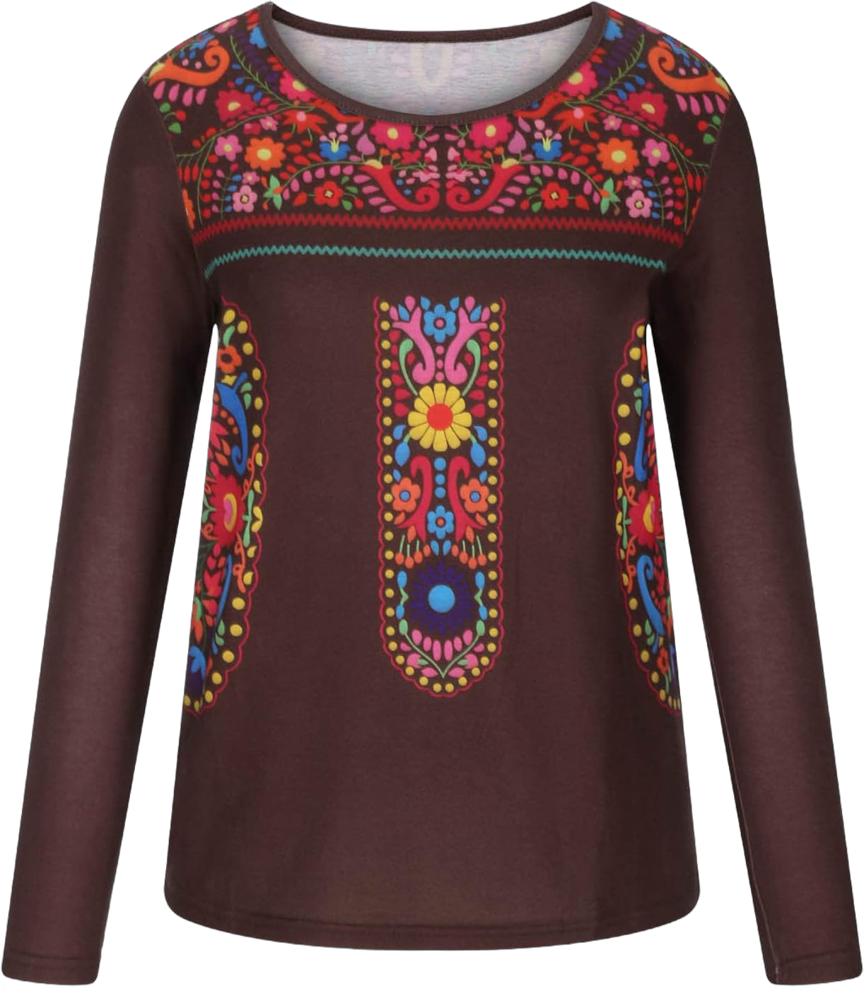 Mexican Embroidered Shirt for Women Summer Short Sleeve Ethnic Style Tops Boho Floral Print Dressy Blouse Loose Tunic Wine*3 Large