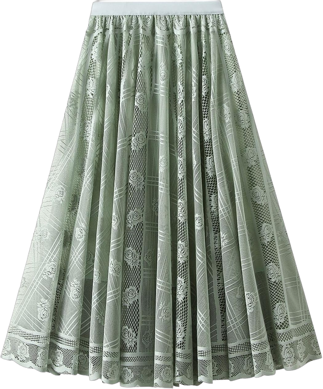 Women's Long Skirt Pleated Elastic Waist Elegant Mid Rise Winter Casual Elastic Calf Length Small-Large Light Green 173