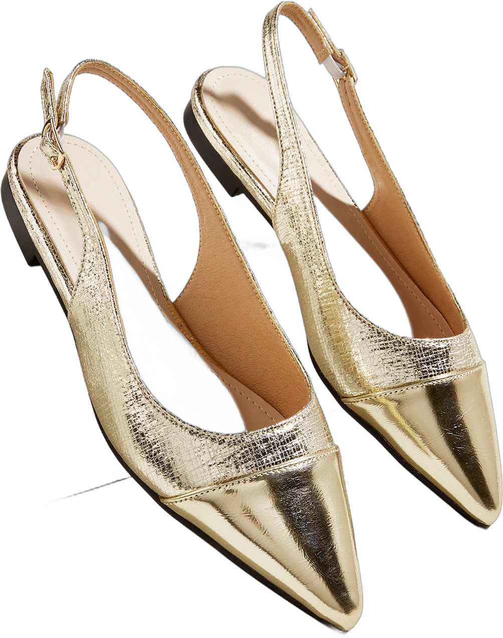 Color Block Flat Sandals Women's Shoes Metallic Gold Silver Pointed Toe Flat Pumps For Women