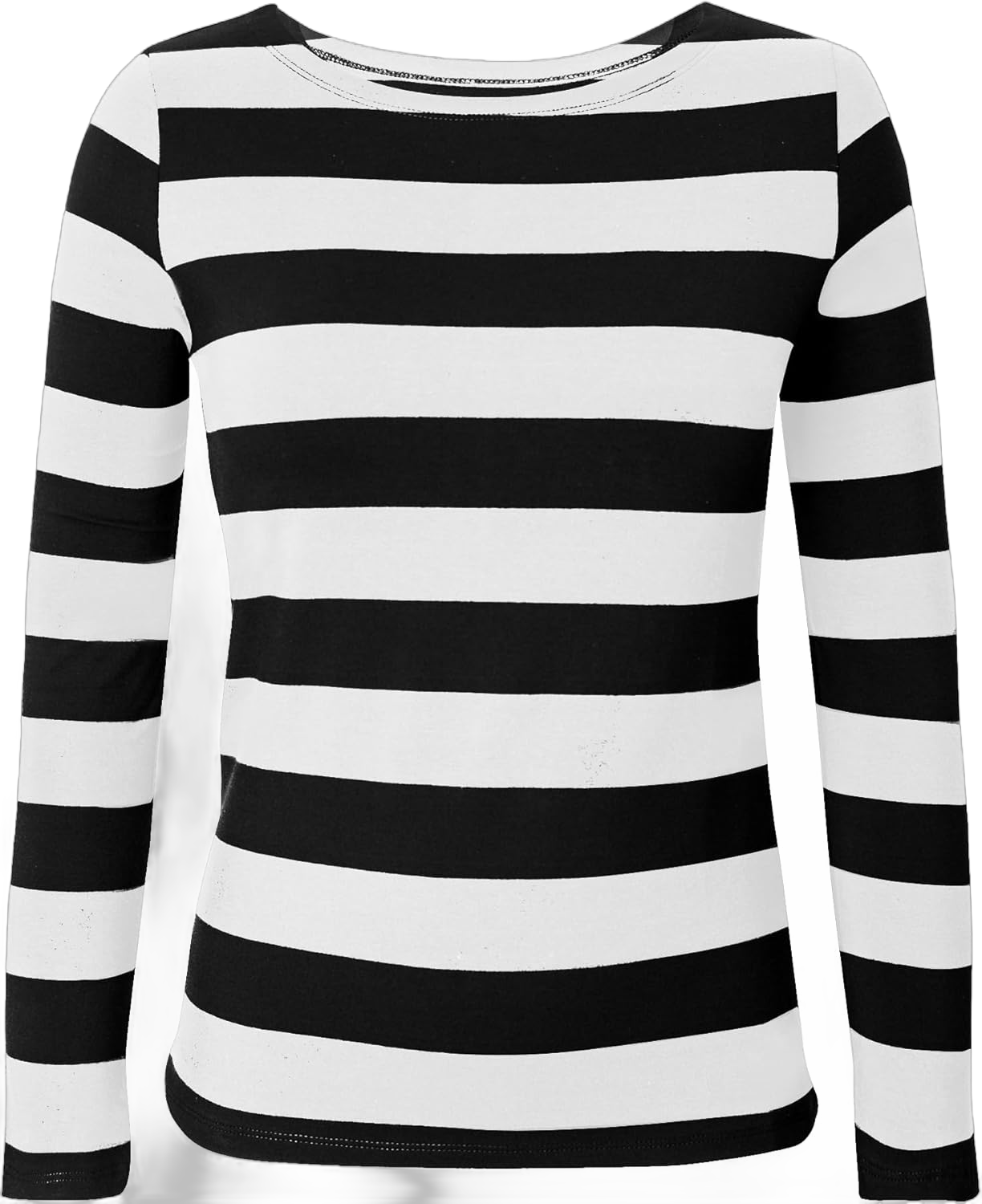 LilyCoco Womens Striped Long Sleeve T Shirt Breton Boat Neck Tops Loose Fit T Shirt Black and White Stripe X-Large