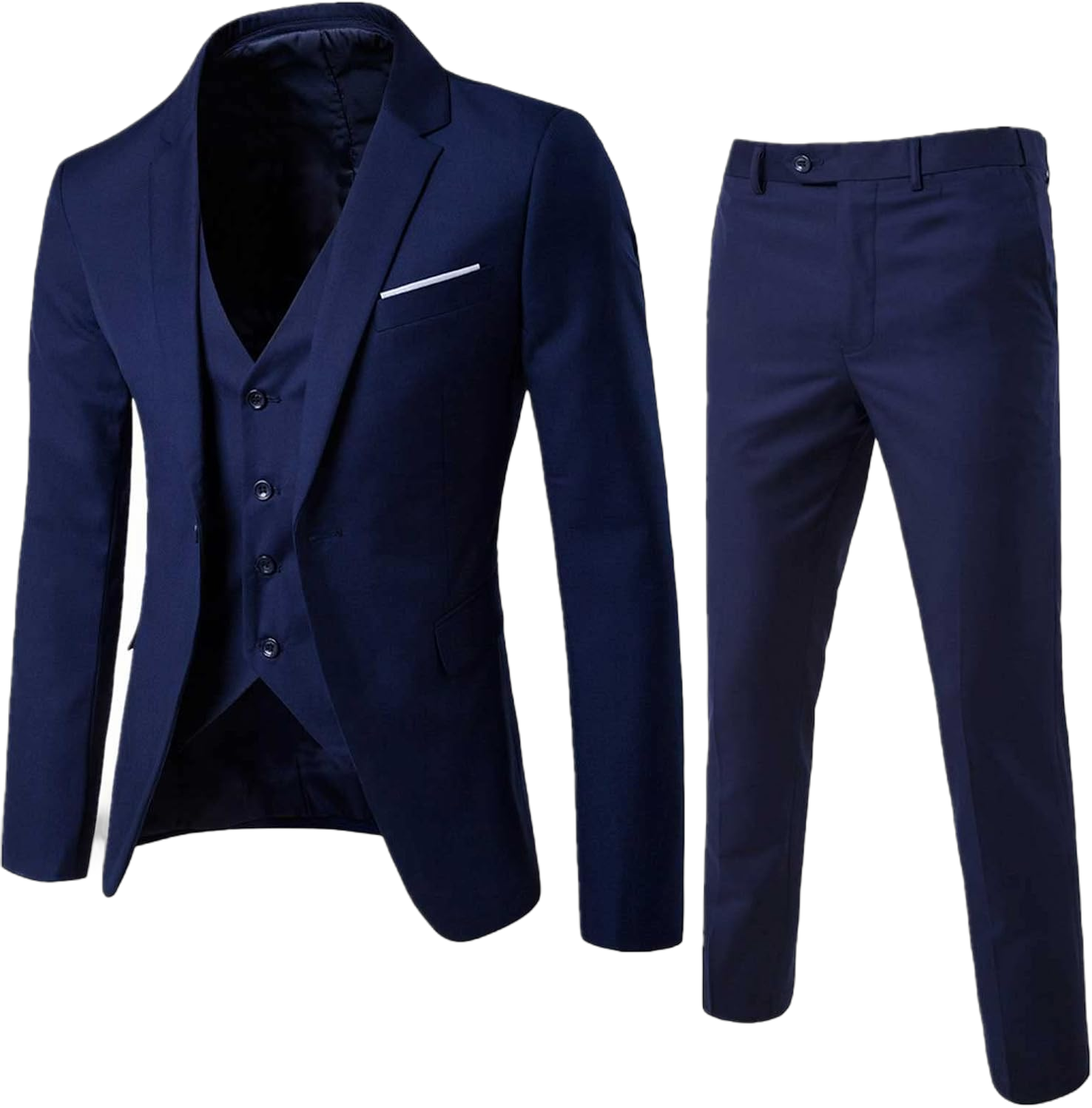 Men's 3Pcs Slim Fit Business Suit Set One Button Tuxedo Solid Blazer Jacket Vest Pants Set Elegant Gentlemen Outfits Small Navy Blue