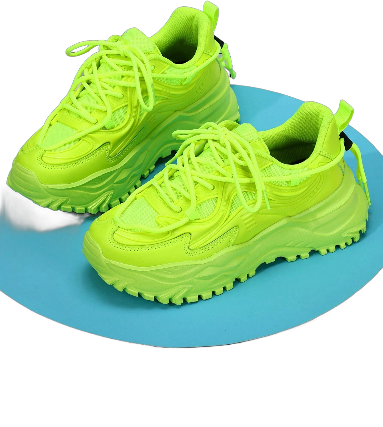 Women Fluorescent Green Shining Trendy Sports Shoes With Thick Soles, Increased Height, Low-Cut Design, Retro And Fashionable Chunky Sneakers, Suitable For Fitness, Night Parties, Running, Etc.