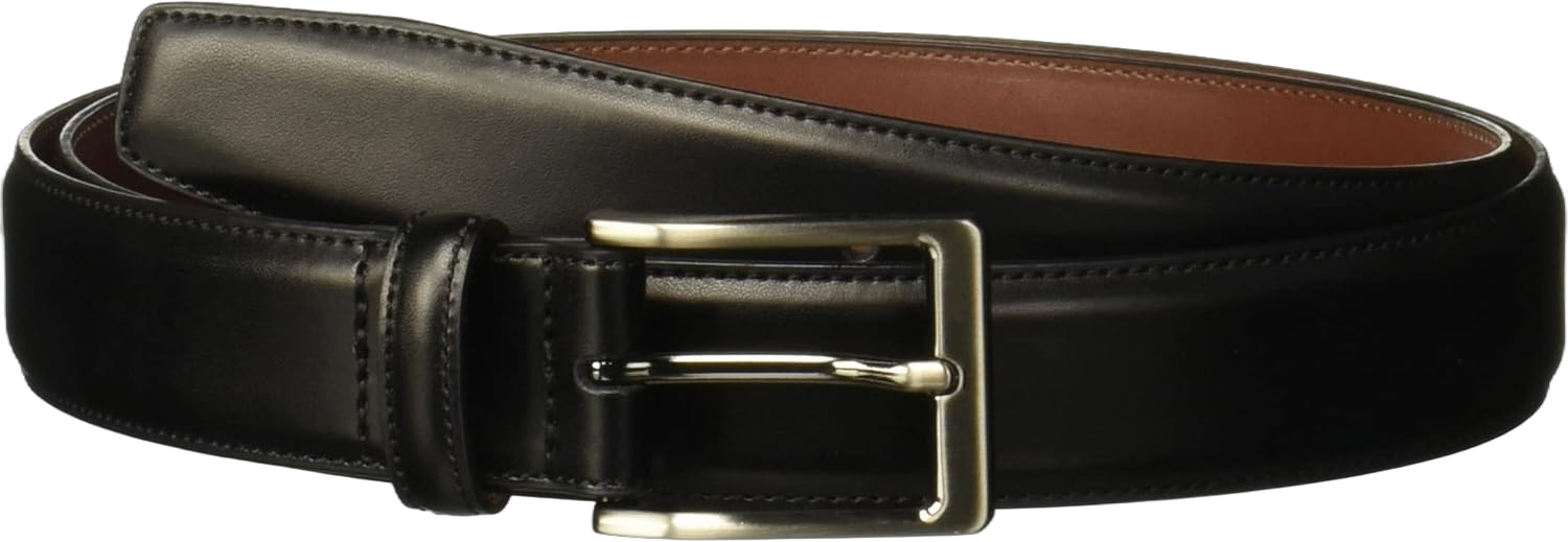 Perry Ellis Men's Portfolio Amigo Dress Belt, Leather, Stitched Edges, Metallic Buckle, 1.5" Width (Available in Big & Tall) 48 Black