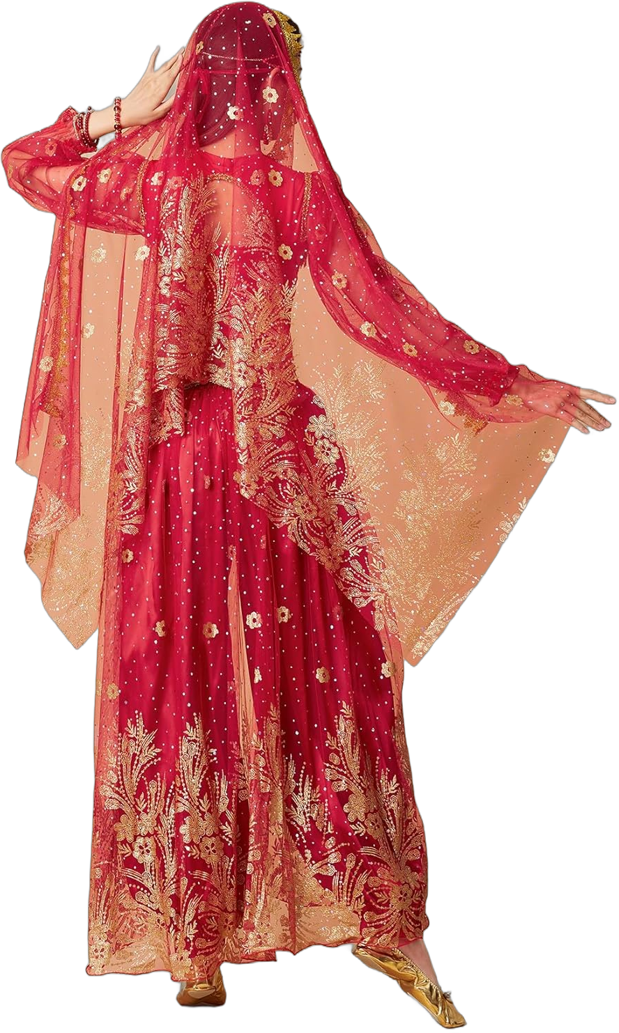 Women's Aladdin Jasmine Princess Dress Up Party Belly Dance Halloween Performance Costumes Cosplay Outfits Small 04-wine Red