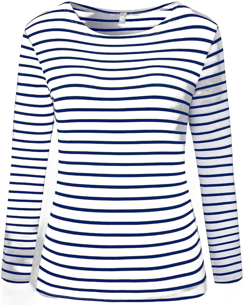 LilyCoco Womens Striped Long Sleeve Shirt Boat Neck Tops Nautical Loose Fit Tshirt Large Royal Blue Stripe